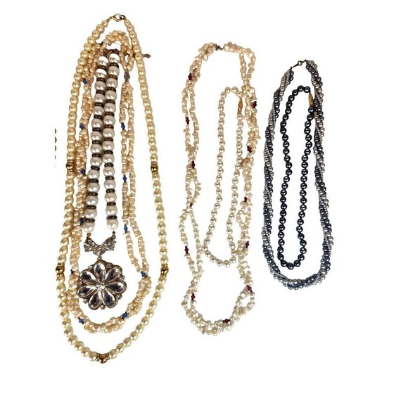 Faux Pearl Necklace Lot  - Classic & Unique Designs Multi-Strand & Single-Strand - Picture 2 of 16